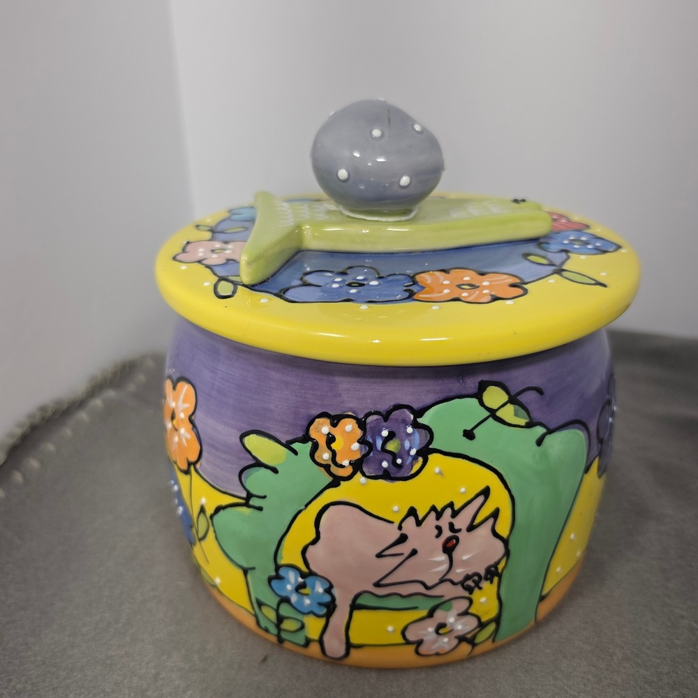 Boston Warehouse Debby Carman Ceramic Pet Treat Jar Cat Dog Fish Whimsical 2002F